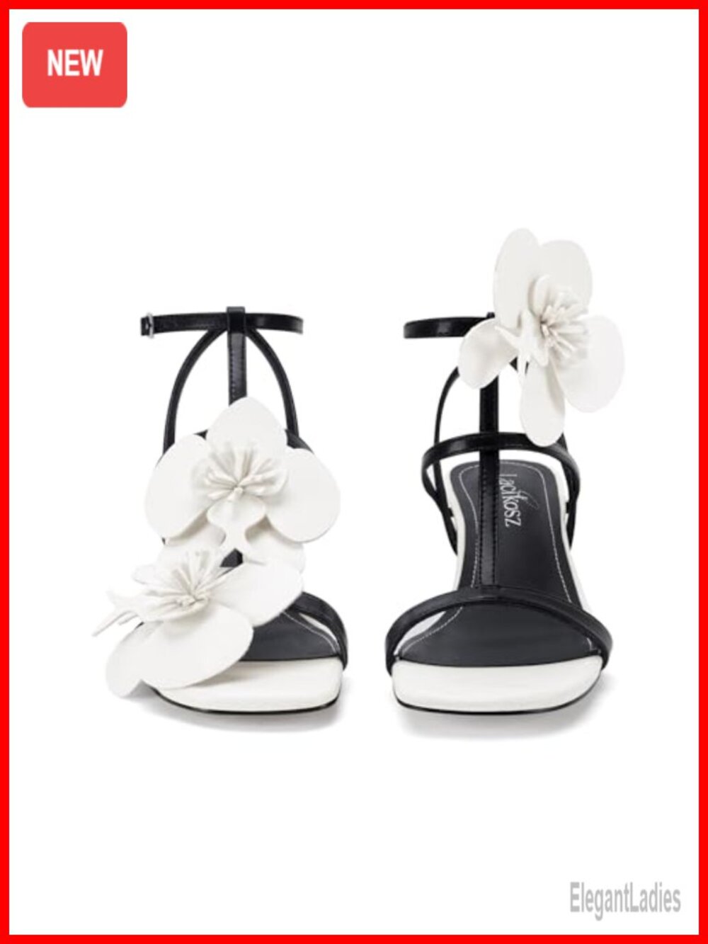 LACIKOSZ Floral Chunky Heel Strappy Sandals Faux Leather Dressy